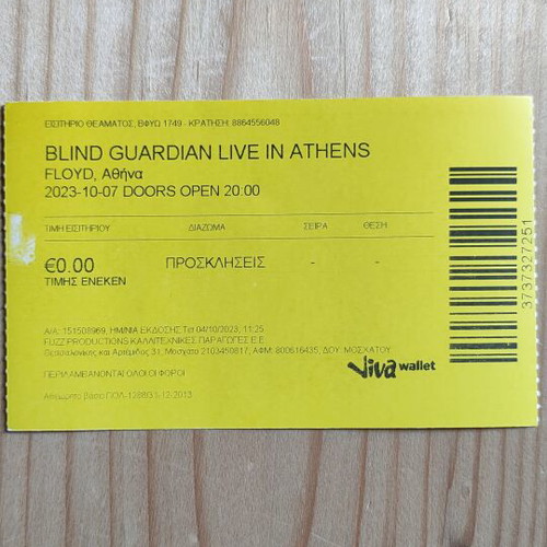 Blind Guardian concert ticket like new, Floyd Club 7-10-2023