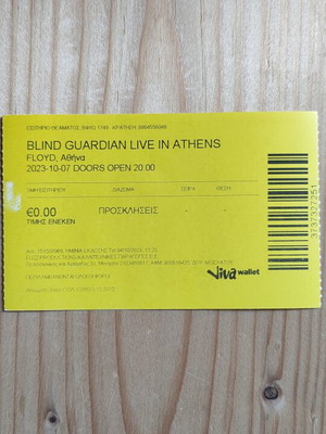 Blind Guardian concert ticket like new, Floyd Club 7-10-2023