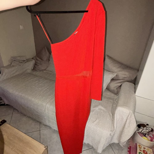 Tally Weijl red long dress with side slit and one long sleeve