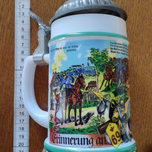 Porcelain Beer Stein with Brass Lid from Germany Zöller & Born new