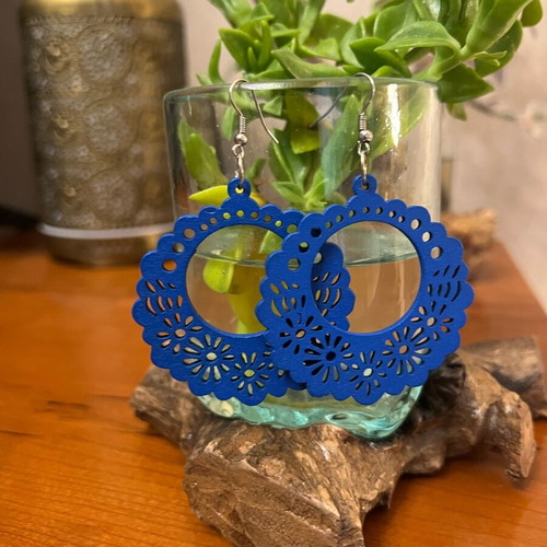 Handmade wooden earrings blue like new