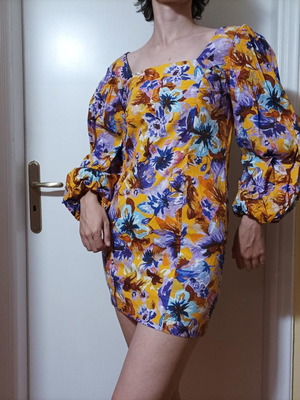 Zara mini dress floral like new, S-M, purple orange