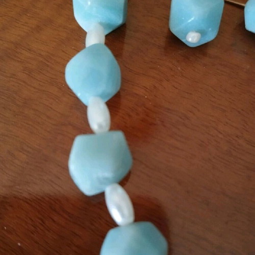 Jewelry set like new with blue natural stone and pearls