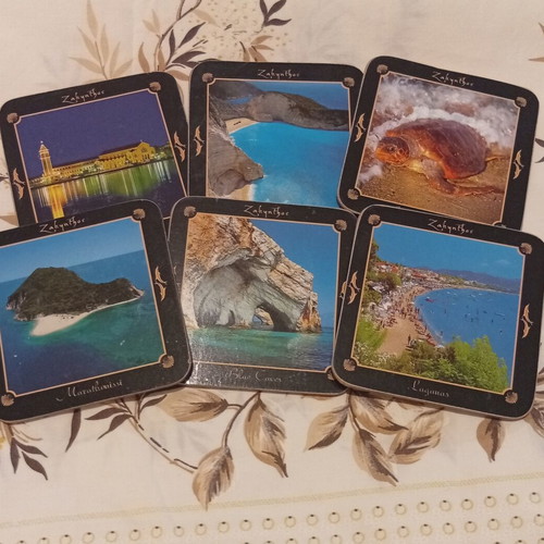 Natural Cork Souvenir Coaster Set like new, Zakynthos themes