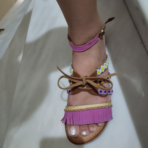 Boho sandals 36 purple genuine leather boho chic flatforms like new