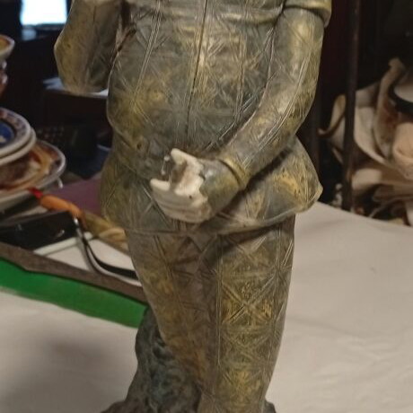 Harlequin statue, Art Deco style, patinated metal and wood base