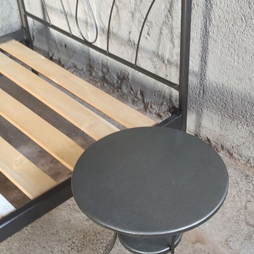 Metal double bed, nightstand and coat rack set like new