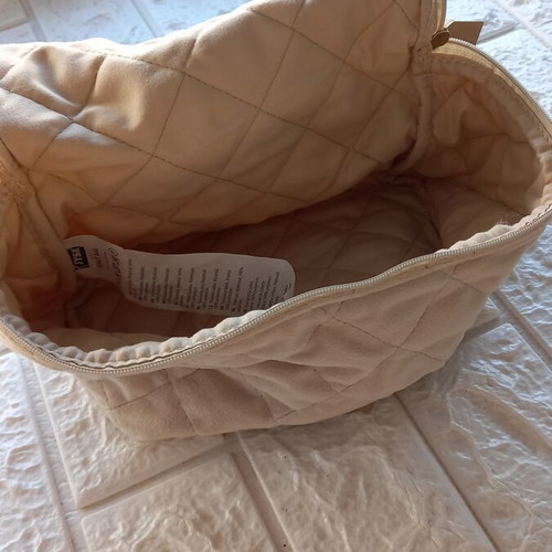 Toiletry bag new, beige synthetic velvet fabric