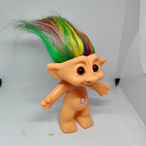 Collectible Efxoulis Troll Doll with Multicolored Hair and Pink Gem like new