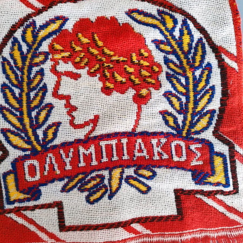 Vintage Olympiakos scarf used, retro Champion piece