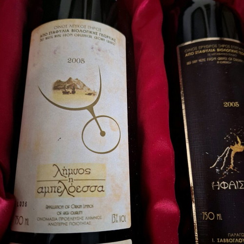Wines 2005 in wooden box like new, set of 2 bottles