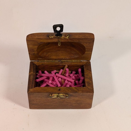 Wooden incense box used with bronze details 7.5x5x5.5cm