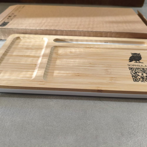 Bamboo desk organizer with 15W wireless charger and gift