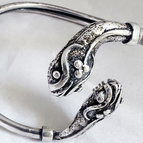Silver bracelet vintage double snake heads 1960s used