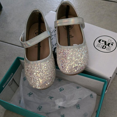 Exe leather ballerinas with glitter, like new, size 27, silver