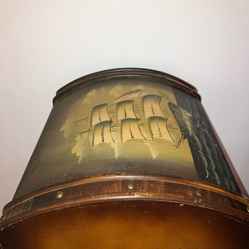 Vintage wooden chest used with painted ship design