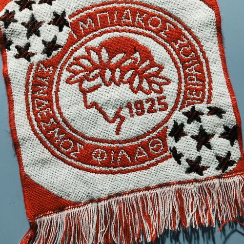 Olympiacos fan scarf used, vintage knitted style