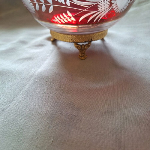 Ruby Bohemia Bowl with Bronze Feet like new