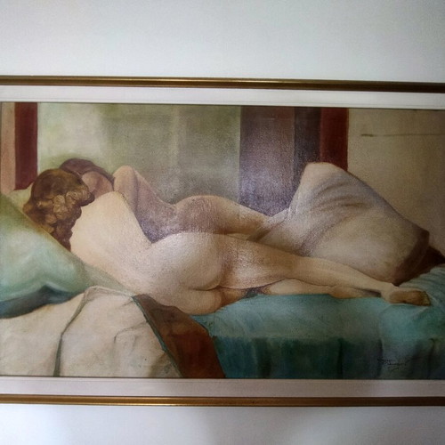 Oil painting on canvas "In the Arms of Morpheus" used, signed, 1989
