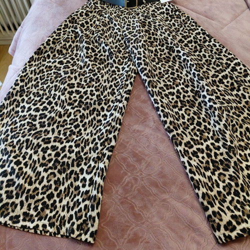 Leopard Print Wide Leg Pants with Belt One Size New