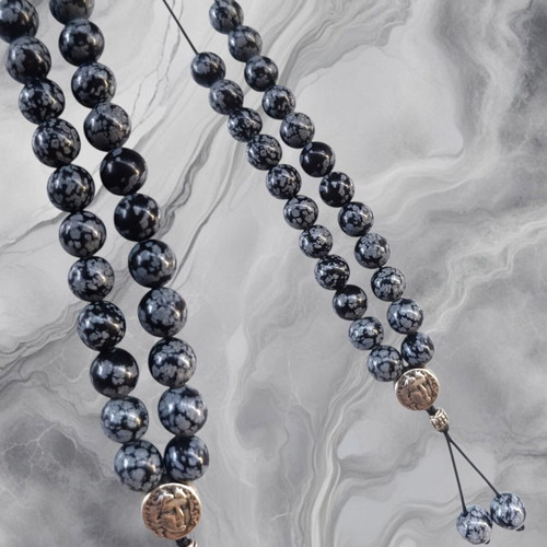 Handmade Komboloi Snowflake Obsidian with Semi-Precious Stones
