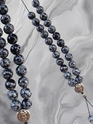 Handmade Komboloi Snowflake Obsidian with Semi-Precious Stones