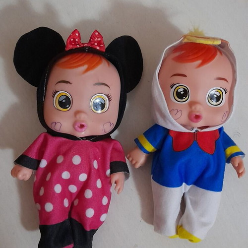 Interactive baby dolls used, set of 2 with Minnie Mouse and Donald Duck costumes