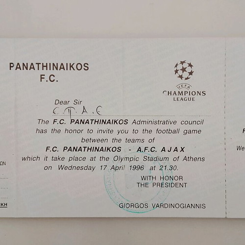 Collectible VIP Champions League ticket Panathinaikos 1996 like new