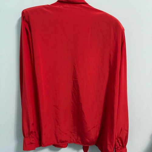 Vintage red satin shirt with shoulder pleats used