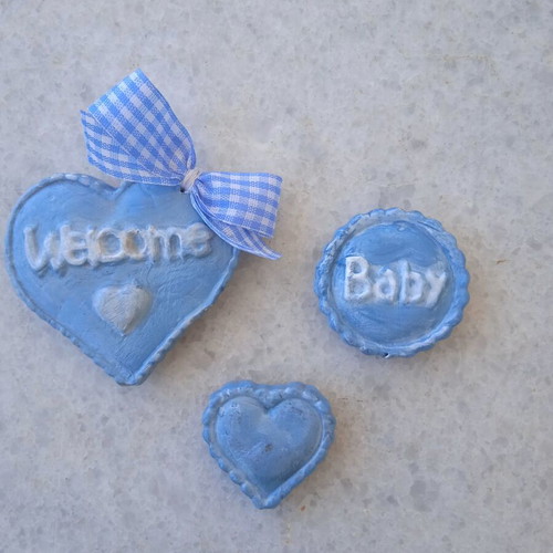 Handmade magnets set of three, blue, welcome baby