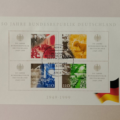 German stamps 1999 with first day covers Bonn and Frankfurt