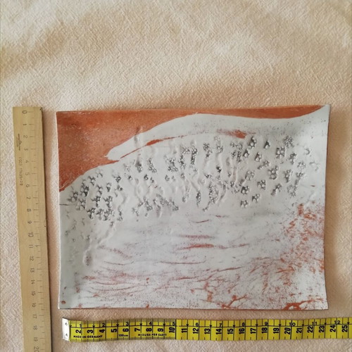 Handmade ceramic plate like new, multicolor clay and glaze