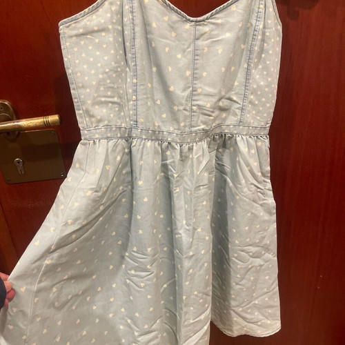 Naf Naf mini dress like new, blue with white hearts