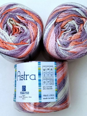 Astra Italy multicolor knitting yarn set 3, cotton and viscose, new