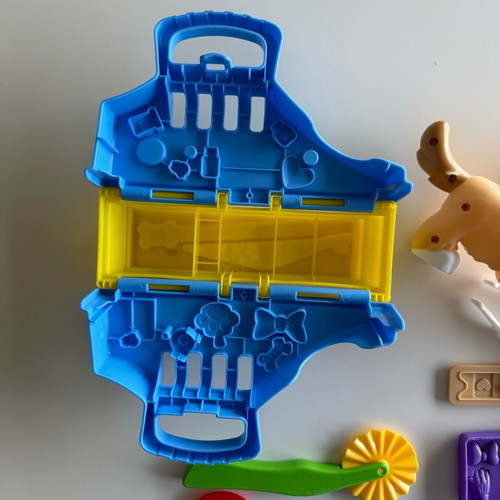 Play Doh Care and Carry Vet Playset used with modeling accessories