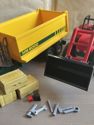 Playmobil Red Farm Tractor used with yellow trailer and figure