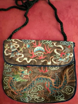 Vintage handmade silk bag with embroidery from Singapore