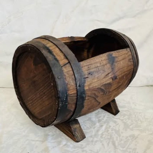 Cypriot Barrel Planter Used Handmade Wooden Metal