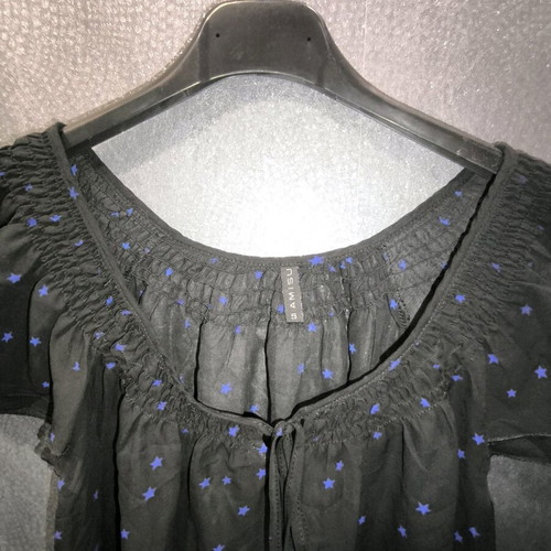 Amisu blouse black semi-transparent with blue stars new, small-medium
