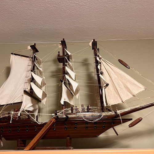 Wooden decorative sailing ship model, handmade, ~1m length