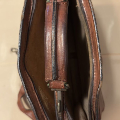 Leather briefcase used, brown, genuine leather