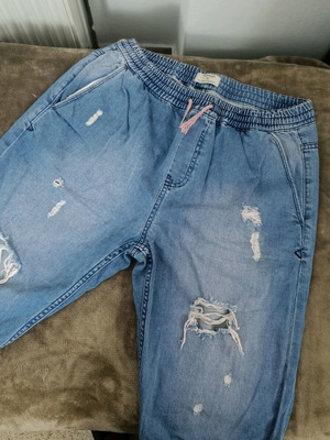 TopMan men's denim bermuda shorts large with rips like new, blue