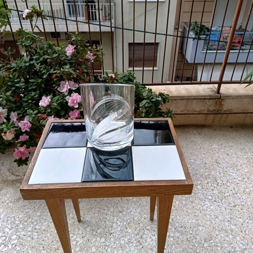 Crystal vase used with engraved leaves, made in Germany