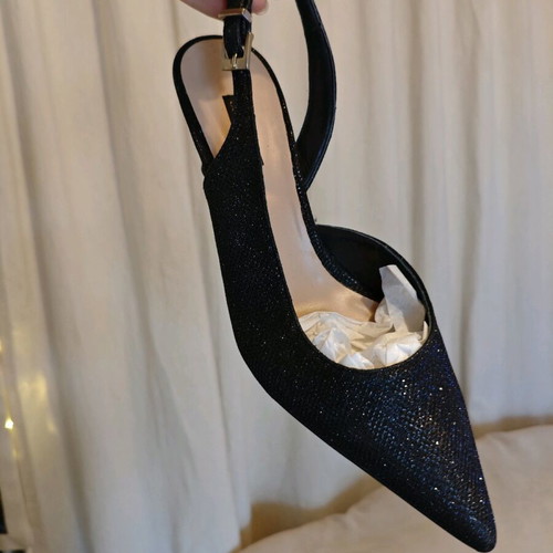 Black glitter sling-back heels size 41 like new
