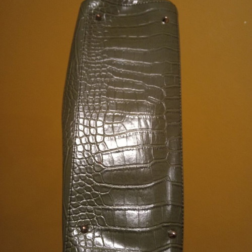 L. Credi olive vegan synthetic leather tote bag with charm and strap