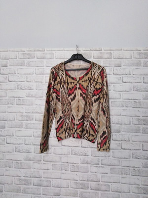 Γυναικεία πλεκτή μπλούζα lurex με ethnic print, S/M