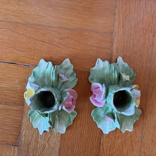Capodimonte porcelain decorative candle holders set used