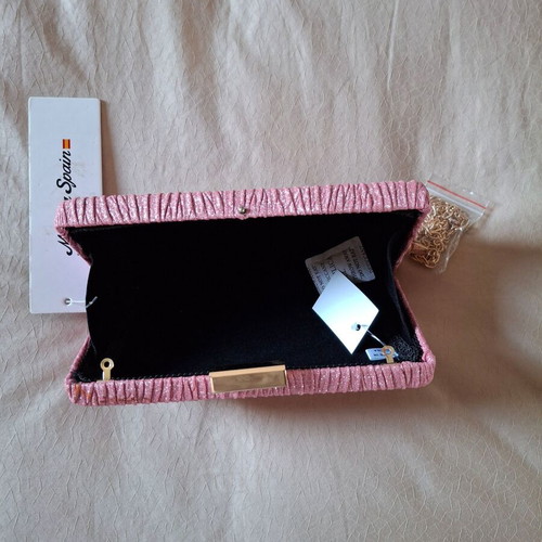 Women's pink metallic clutch bag new with chain strap