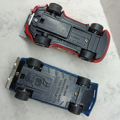 Vintage toy cars Porsche Turbo and Maserati Bora like new, 1/37 scale