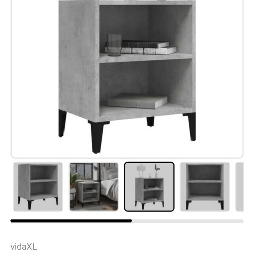 Concrete Gray Nightstand new with shelves and metal legs